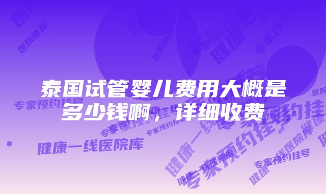 泰国试管婴儿费用大概是多少钱啊，详细收费