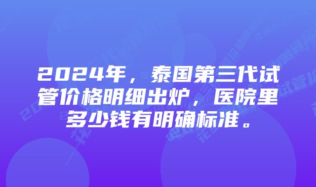 2024年，泰国第三代试管价格明细出炉，医院里多少钱有明确标准。