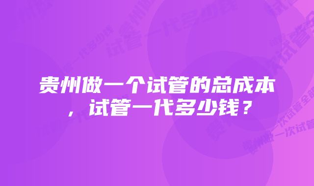 贵州做一个试管的总成本，试管一代多少钱？