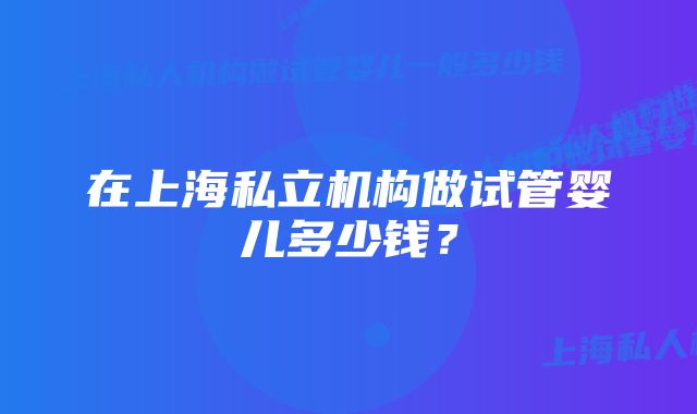 在上海私立机构做试管婴儿多少钱？