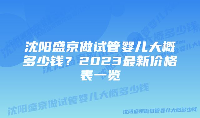 沈阳盛京做试管婴儿大概多少钱？2023最新价格表一览