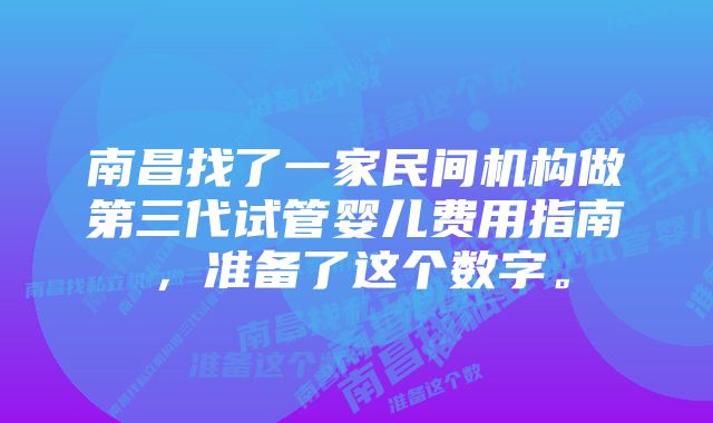 南昌找了一家民间机构做第三代试管婴儿费用指南，准备了这个数字。