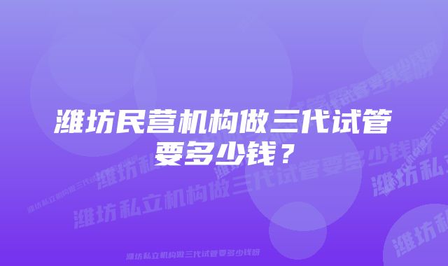 潍坊民营机构做三代试管要多少钱？