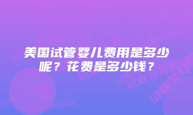 美国试管婴儿费用是多少呢？花费是多少钱？