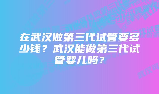 在武汉做第三代试管要多少钱？武汉能做第三代试管婴儿吗？