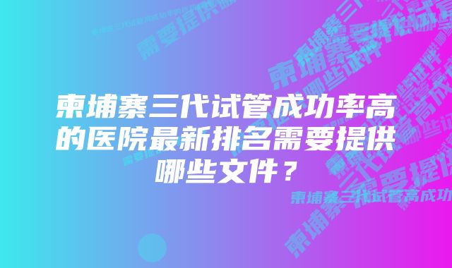 柬埔寨三代试管成功率高的医院最新排名需要提供哪些文件？