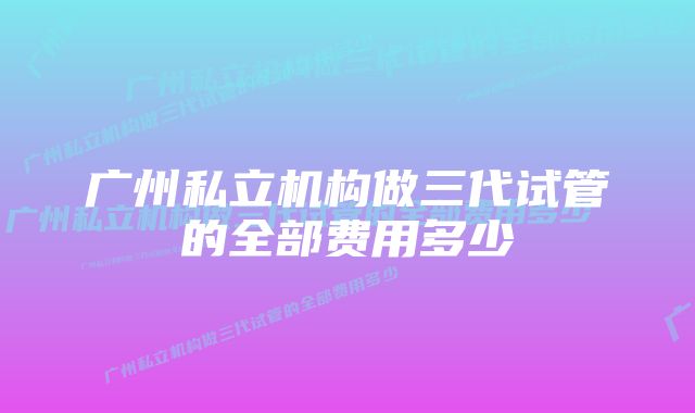 广州私立机构做三代试管的全部费用多少