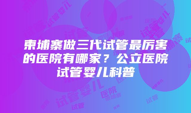 柬埔寨做三代试管最厉害的医院有哪家？公立医院试管婴儿科普