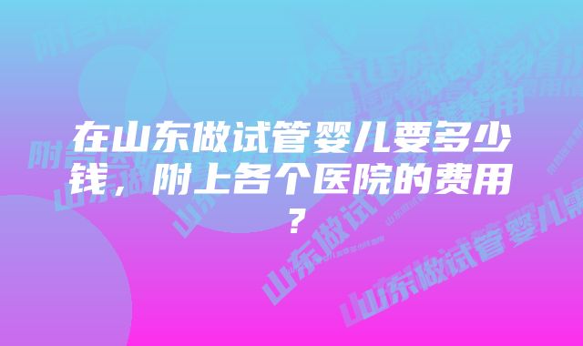 在山东做试管婴儿要多少钱，附上各个医院的费用？