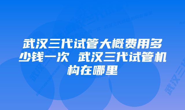 武汉三代试管大概费用多少钱一次 武汉三代试管机构在哪里