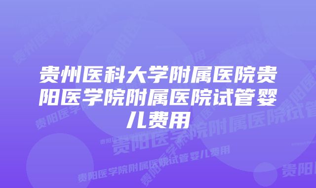 贵州医科大学附属医院贵阳医学院附属医院试管婴儿费用