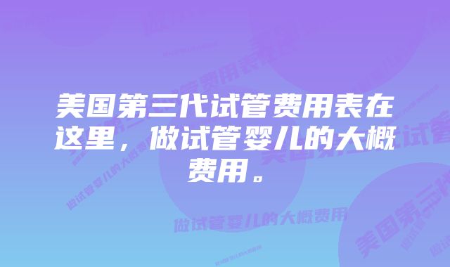 美国第三代试管费用表在这里，做试管婴儿的大概费用。