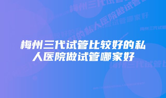 梅州三代试管比较好的私人医院做试管哪家好