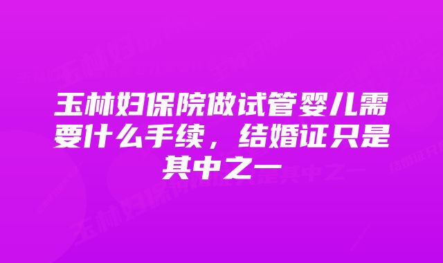 玉林妇保院做试管婴儿需要什么手续，结婚证只是其中之一