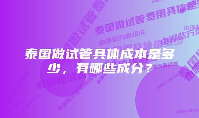 泰国做试管具体成本是多少，有哪些成分？