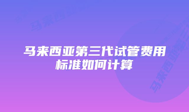 马来西亚第三代试管费用标准如何计算