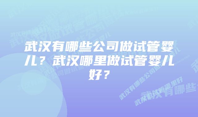 武汉有哪些公司做试管婴儿？武汉哪里做试管婴儿好？