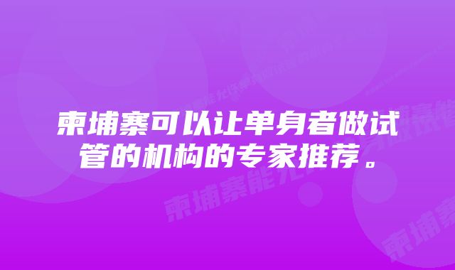 柬埔寨可以让单身者做试管的机构的专家推荐。