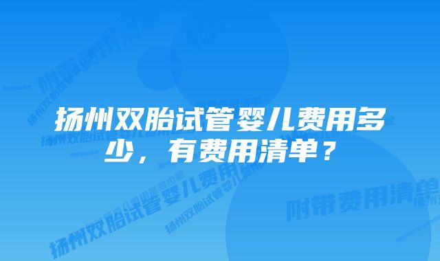 扬州双胎试管婴儿费用多少，有费用清单？