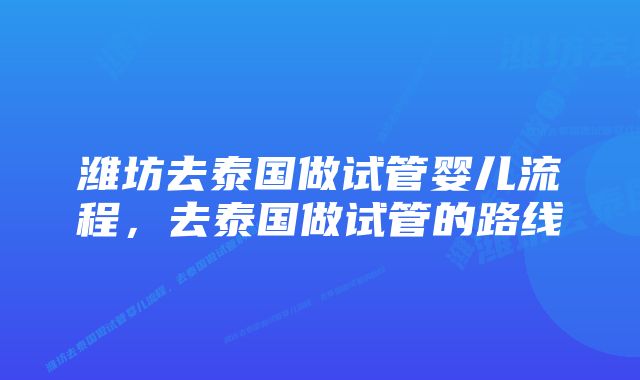 潍坊去泰国做试管婴儿流程，去泰国做试管的路线