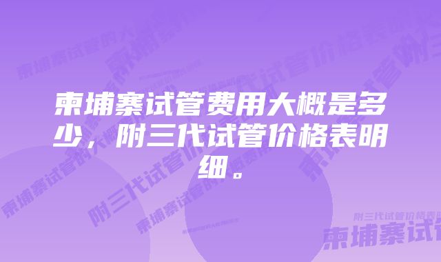 柬埔寨试管费用大概是多少，附三代试管价格表明细。