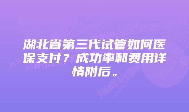 湖北省第三代试管如何医保支付？成功率和费用详情附后。