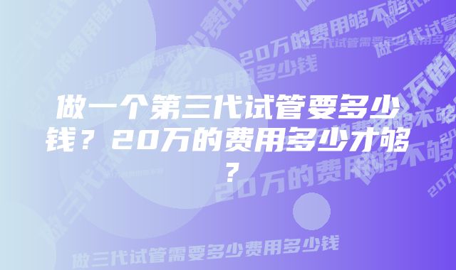 做一个第三代试管要多少钱？20万的费用多少才够？