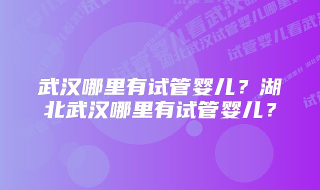 武汉哪里有试管婴儿？湖北武汉哪里有试管婴儿？