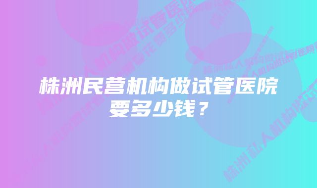 株洲民营机构做试管医院要多少钱？