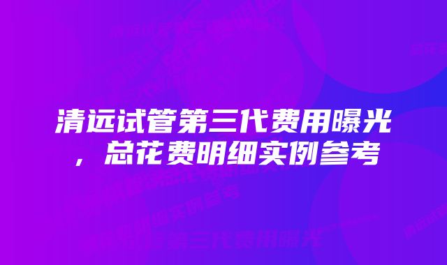 清远试管第三代费用曝光，总花费明细实例参考