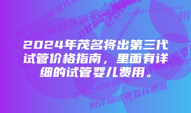 2024年茂名将出第三代试管价格指南，里面有详细的试管婴儿费用。