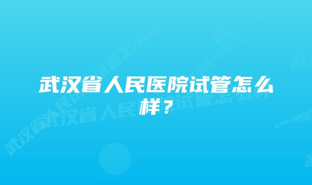 武汉省人民医院试管怎么样？