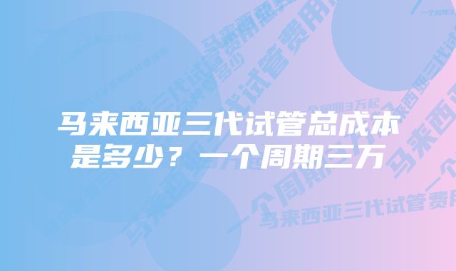 马来西亚三代试管总成本是多少？一个周期三万