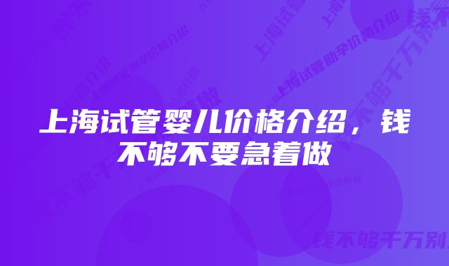 上海试管婴儿价格介绍，钱不够不要急着做