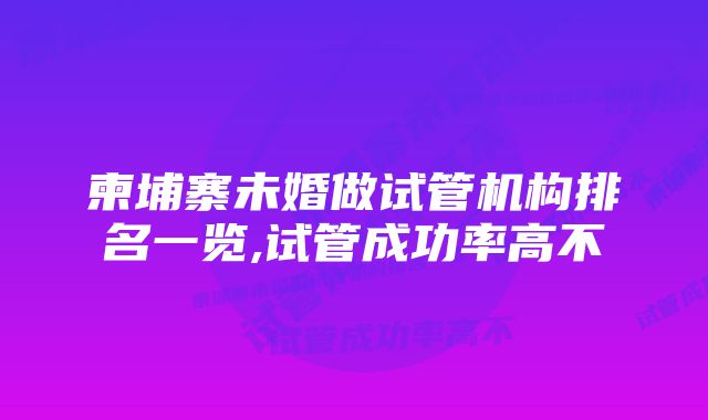 柬埔寨未婚做试管机构排名一览,试管成功率高不