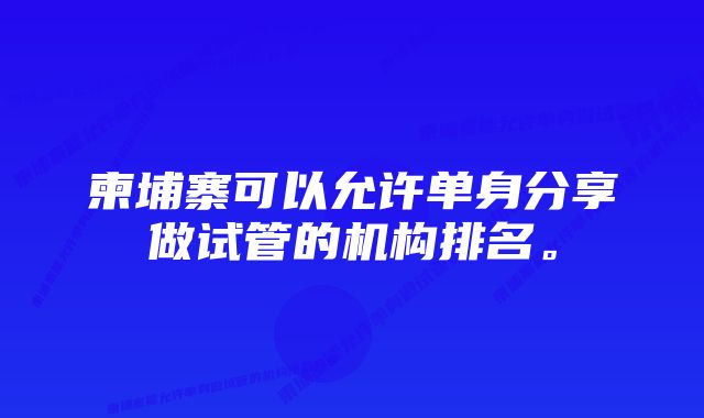 柬埔寨可以允许单身分享做试管的机构排名。