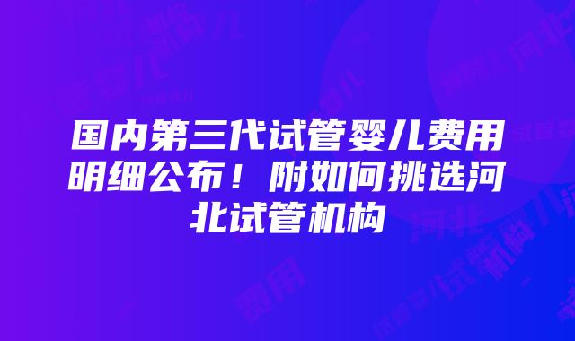 国内第三代试管婴儿费用明细公布！附如何挑选河北试管机构