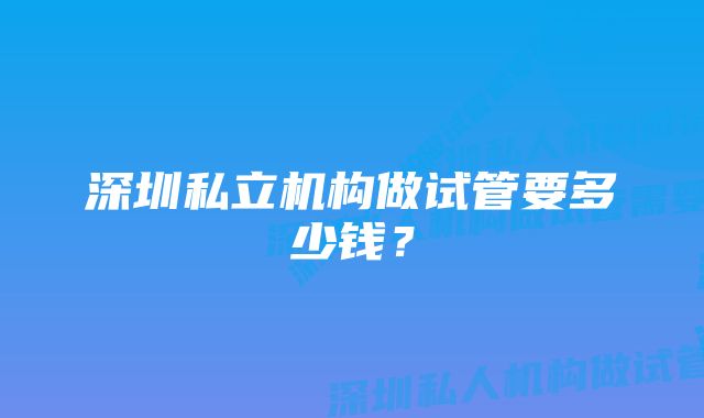 深圳私立机构做试管要多少钱？