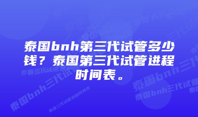 泰国bnh第三代试管多少钱？泰国第三代试管进程时间表。