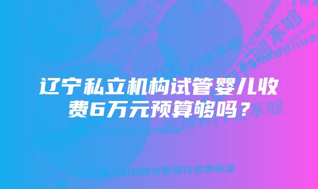 辽宁私立机构试管婴儿收费6万元预算够吗？