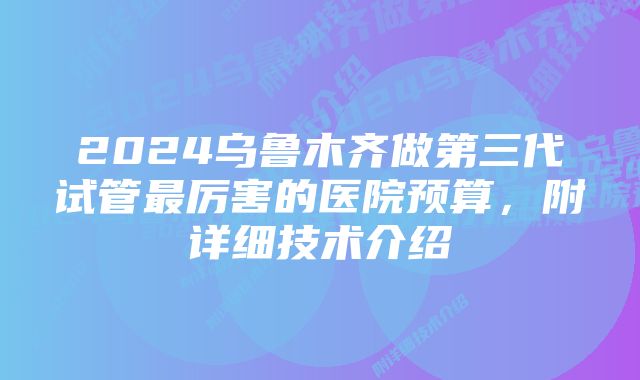 2024乌鲁木齐做第三代试管最厉害的医院预算，附详细技术介绍