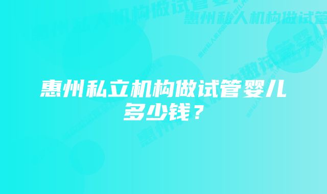 惠州私立机构做试管婴儿多少钱？