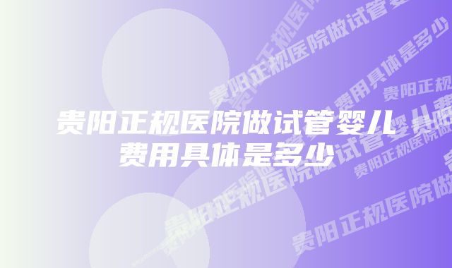 贵阳正规医院做试管婴儿费用具体是多少