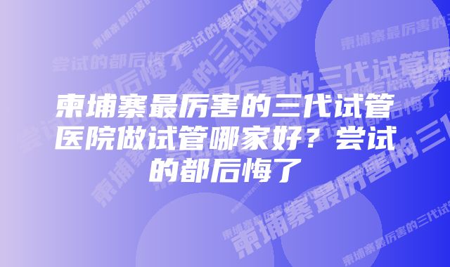 柬埔寨最厉害的三代试管医院做试管哪家好？尝试的都后悔了