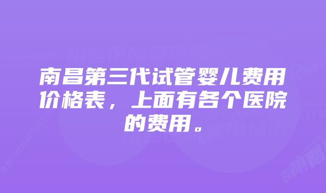 南昌第三代试管婴儿费用价格表，上面有各个医院的费用。