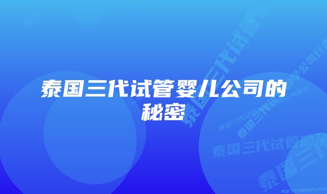 泰国三代试管婴儿公司的秘密