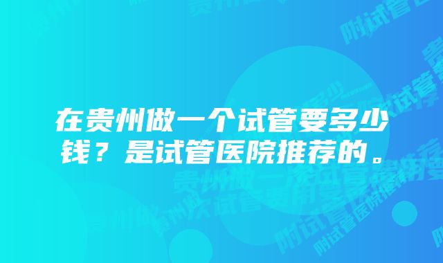 在贵州做一个试管要多少钱？是试管医院推荐的。