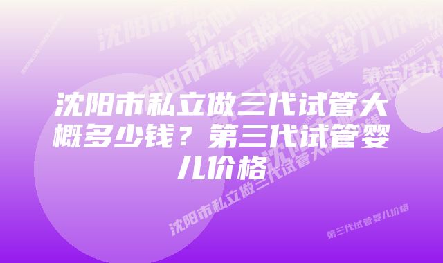 沈阳市私立做三代试管大概多少钱？第三代试管婴儿价格