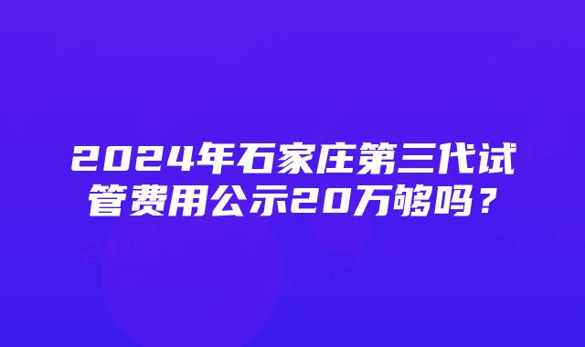 2024年石家庄第三代试管费用公示20万够吗？