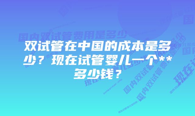 双试管在中国的成本是多少？现在试管婴儿一个**多少钱？